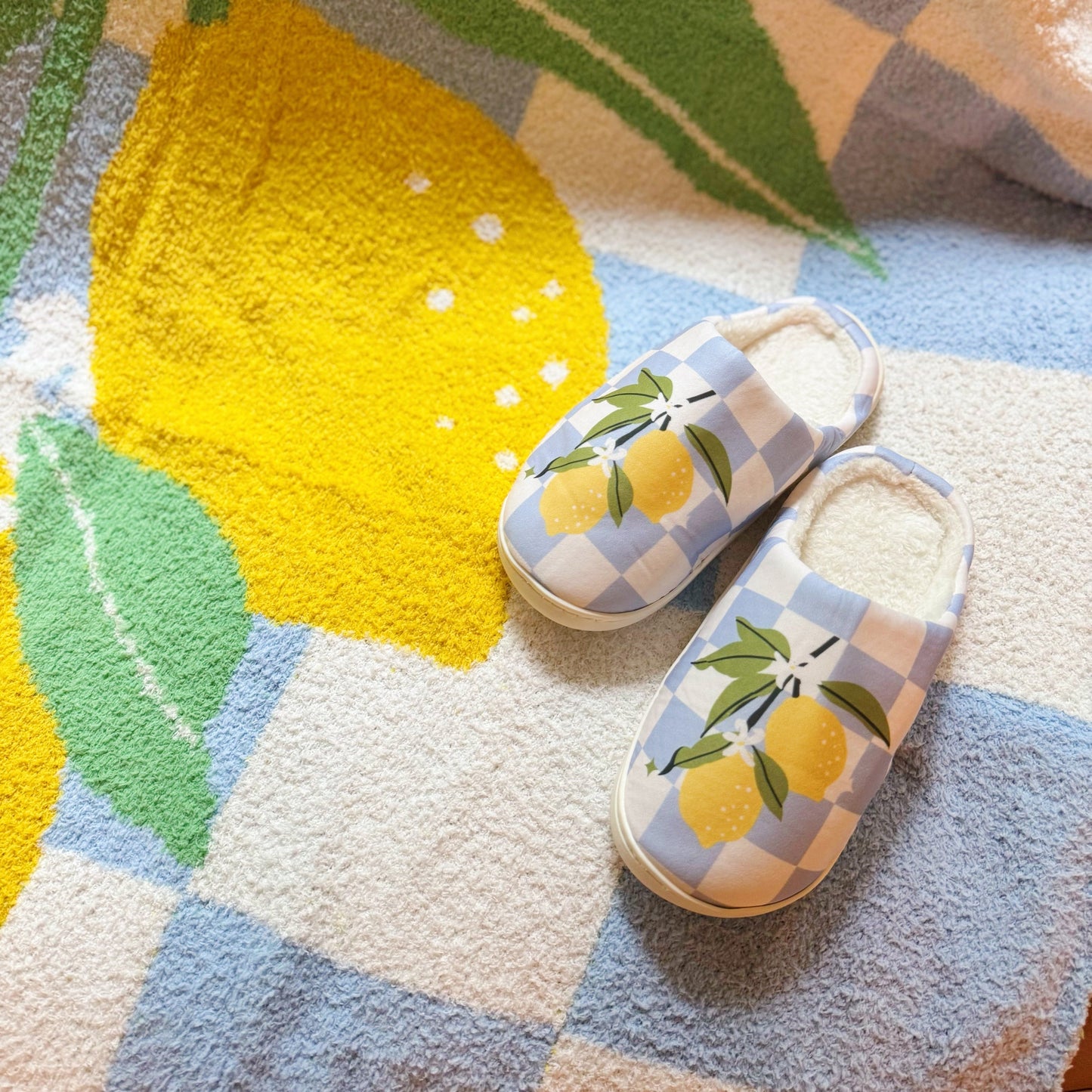 Lemon Drop Gingham Lounge Slippers