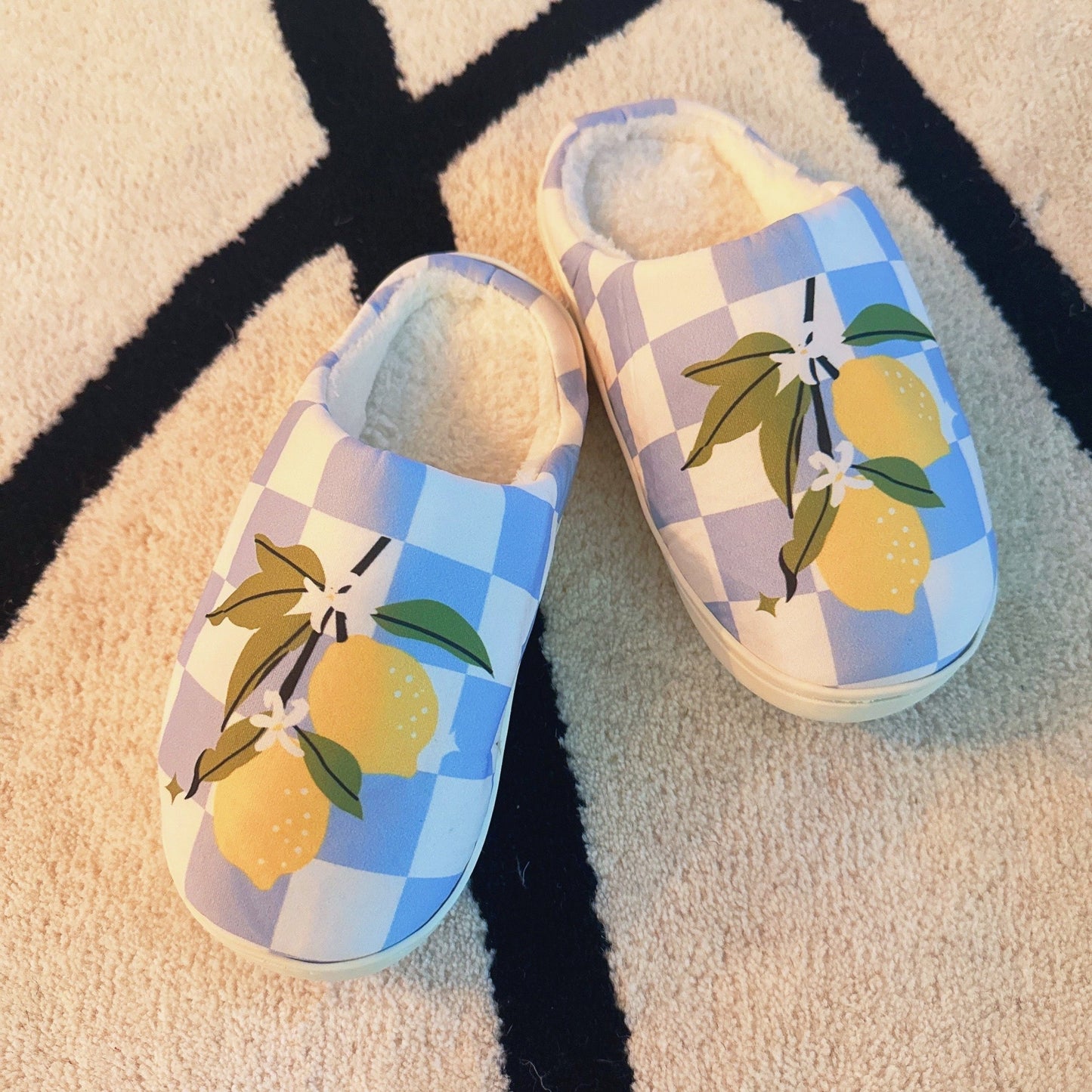 Lemon Drop Gingham Lounge Slippers