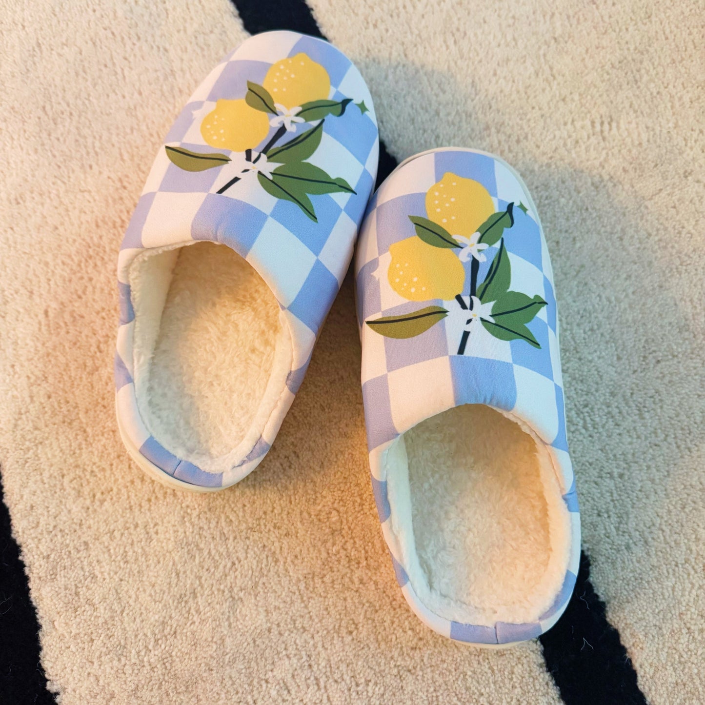 Lemon Drop Gingham Lounge Slippers