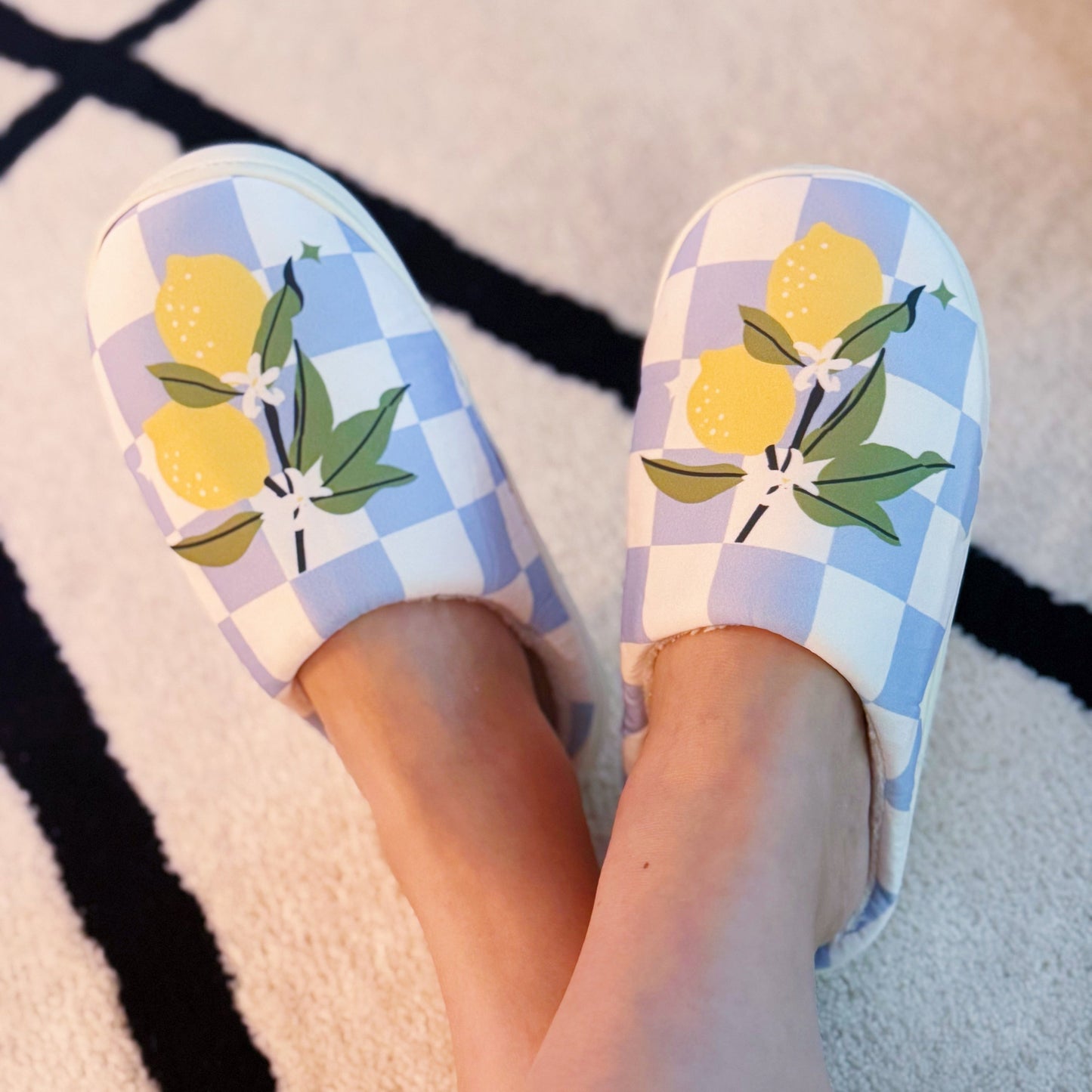 Lemon Drop Gingham Lounge Slippers